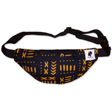 Load image into Gallery viewer, African Print Fanny Pack - Black Yellow bogolan - Ankara Waist Bag / Bum bag / Festival Bag with Adjustable strap
