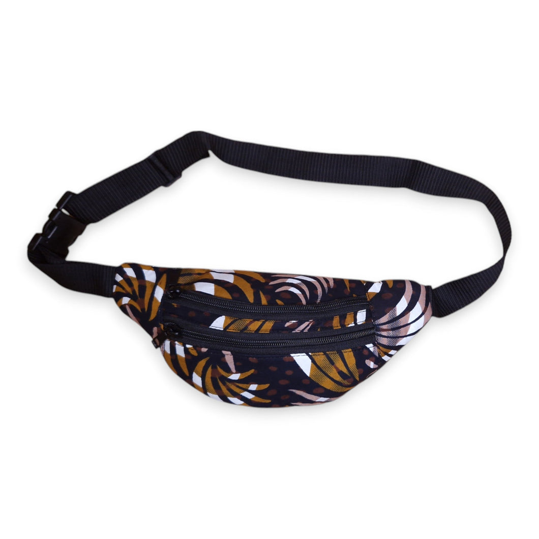 African Print Fanny Pack - Mix Brown Feathers - Ankara Waist Bag / Bum bag / Festival Bag