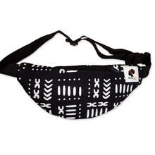 Load image into Gallery viewer, African Print Fanny Pack - Black white bogolan - Ankara Waist Bag / Bum bag / Festival Bag with Adjustable strap
