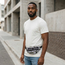 Load image into Gallery viewer, African Print Fanny Pack - White / Green bogolan - Ankara Waist Bag / Bum bag / Festival Bag with Adjustable strap
