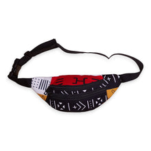 Lade das Bild in den Galerie-Viewer, African Print Fanny Pack - Red Bogolan Symbols - Ankara Waist Bag / Bum bag / Festival Bag
