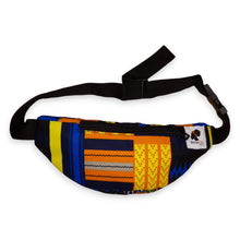 Load image into Gallery viewer, African Print Fanny Pack - Blue / Orange kente - Ankara Waist Bag / Bum bag / Festival Bag with Adjustable strap
