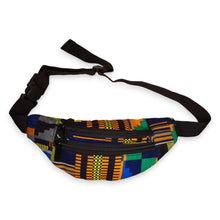 Load image into Gallery viewer, African Print Fanny Pack - Blue / Orange kente - Ankara Waist Bag / Bum bag / Festival Bag with Adjustable strap
