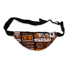 Load image into Gallery viewer, African Print Fanny Pack - Brown Patterns Bogolan - Ankara Waist Bag / Bum bag / Festival Bag
