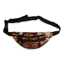 Load image into Gallery viewer, African Print Fanny Pack - Brown Patterns Bogolan - Ankara Waist Bag / Bum bag / Festival Bag
