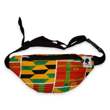 Load image into Gallery viewer, African Print Fanny Pack - Green / Yellow Kente - Ankara Waist Bag / Bum bag / Festival Bag with Adjustable strap
