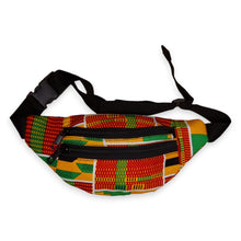 Load image into Gallery viewer, African Print Fanny Pack - Green / Yellow Kente - Ankara Waist Bag / Bum bag / Festival Bag with Adjustable strap
