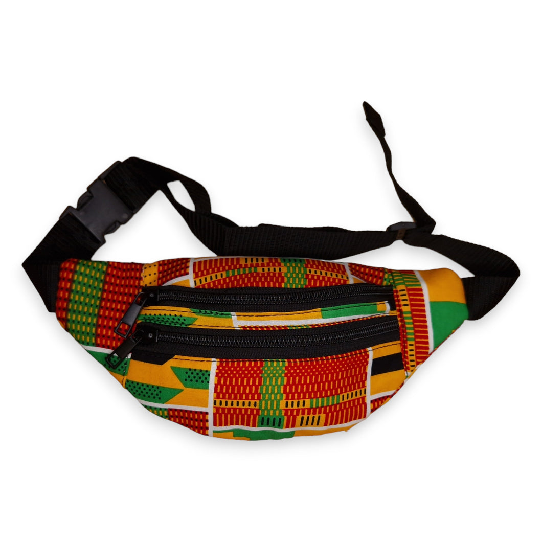 African Print Fanny Pack - Green / Yellow Kente - Ankara Waist Bag / Bum bag / Festival Bag with Adjustable strap