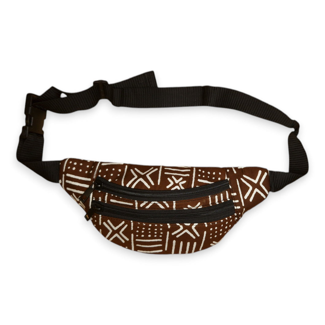 African Print Fanny Pack - Brown X Bogolan - Ankara Waist Bag / Bum bag / Festival Bag