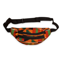 Load image into Gallery viewer, African Print Fanny Pack - Orange Kente - Ankara Waist Bag / Bum bag / Festival Bag
