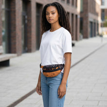 Load image into Gallery viewer, African Print Fanny Pack - Brown Bogolan Symbols - Ankara Waist Bag / Bum bag / Festival Bag
