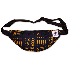 Load image into Gallery viewer, African Print Fanny Pack - Black / Yellow bogolan - Ankara Waist Bag / Bum bag / Festival Bag with Adjustable strap
