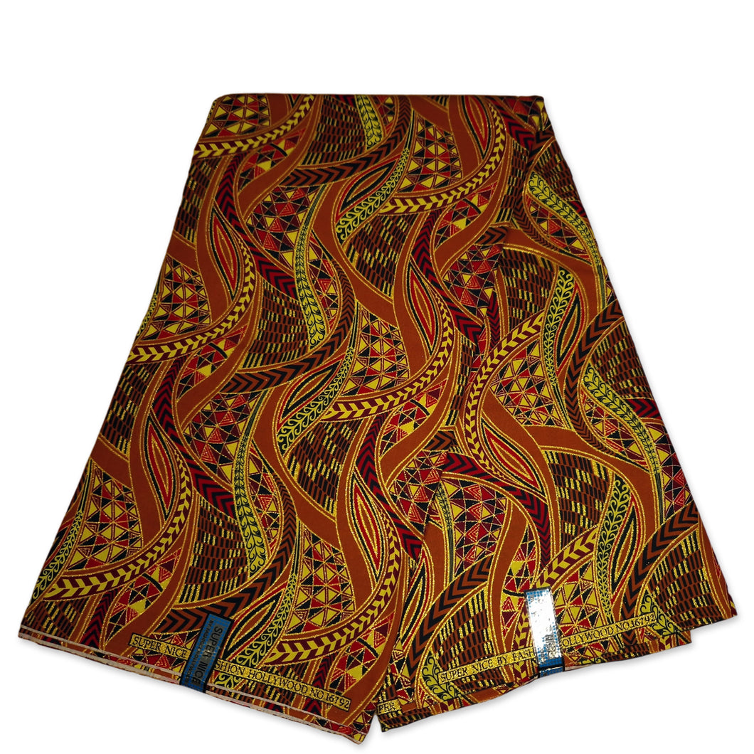 6 Yards - Afrikanischer Druckstoff - Exklusive verzierte Glitzereffekte 100% Baumwolle - GL-4002 Braun Gold