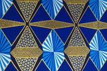 Lade das Bild in den Galerie-Viewer, 6 Yards - Afrikanischer Druckstoff - Exklusive verzierte Glitzereffekte 100% Baumwolle - GL-4006 Gold Blau
