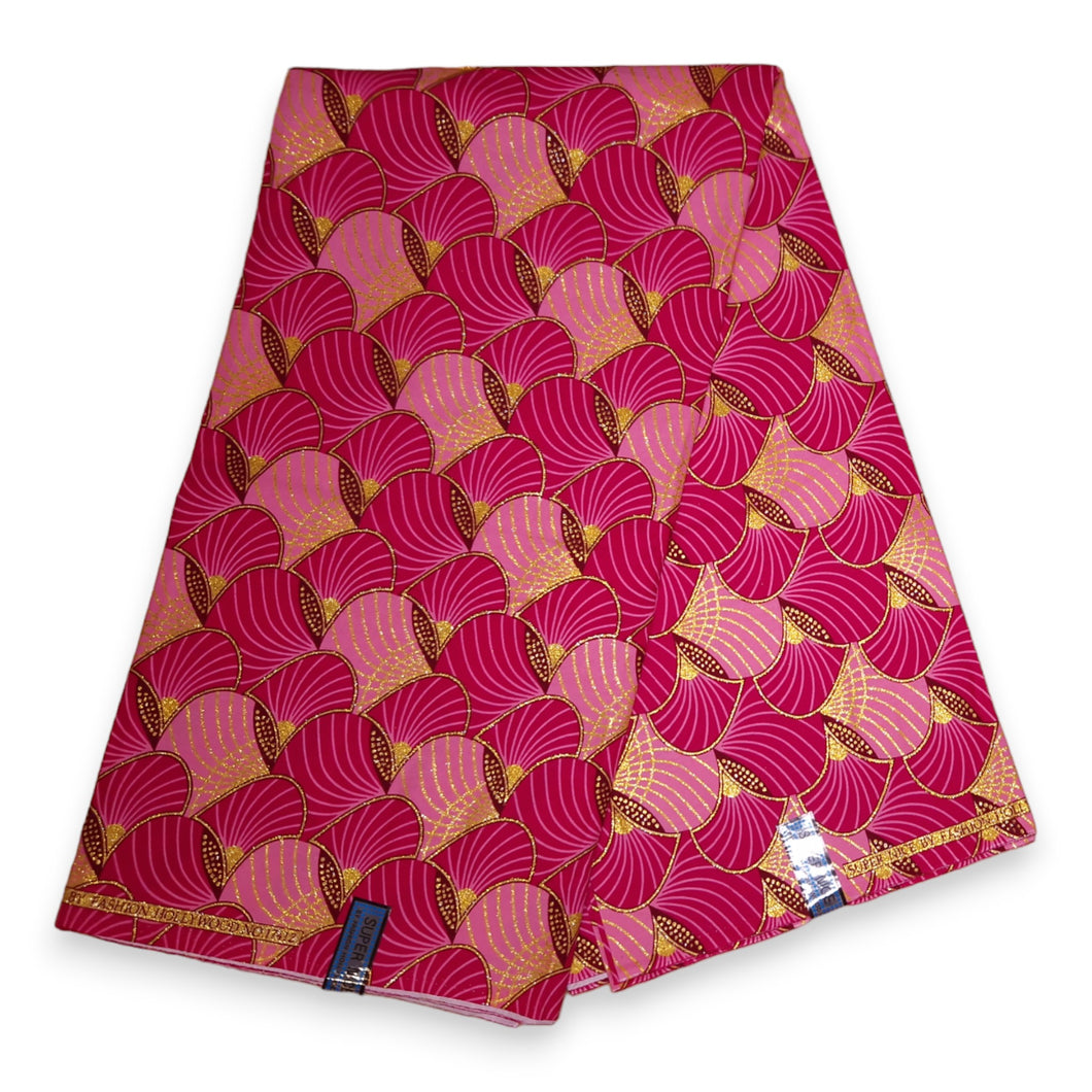 6 Yards - Afrikanischer Druckstoff - Exklusive verzierte Glitzereffekte 100% Baumwolle - GL-4010 Pink Gold