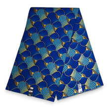 Lade das Bild in den Galerie-Viewer, 6 Yards - Afrikanischer Druckstoff - Exklusive verzierte Glitzereffekte 100% Baumwolle - GL-4011 Blau Gold
