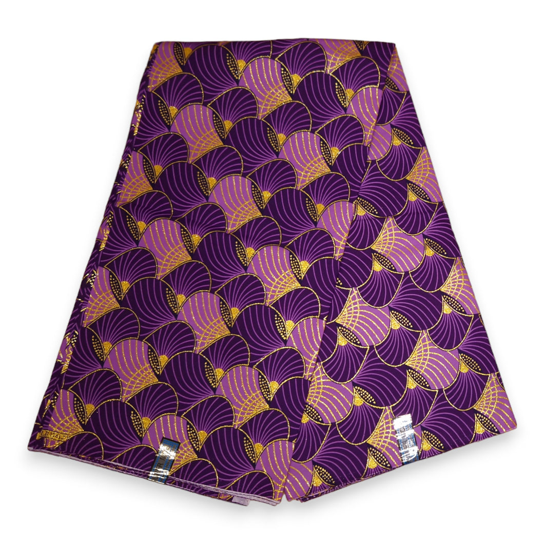 6 Yards - Afrikanischer Druckstoff - Exklusive verzierte Glitzereffekte 100% Baumwolle - GL-4013 Lila Gold