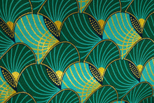 Lade das Bild in den Galerie-Viewer, 6 Yards - Afrikanischer Druckstoff - Exklusive verzierte Glitzereffekte 100% Baumwolle - GL-4014 Grün Gold
