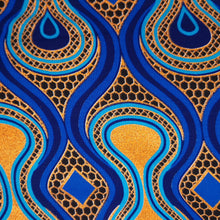 Afbeelding in Gallery-weergave laden, 6 Yards - Afrikaanse printstof - Exclusieve versierde glittereffecten 100% katoen - GL-4016 Blauw Oranje Goud
