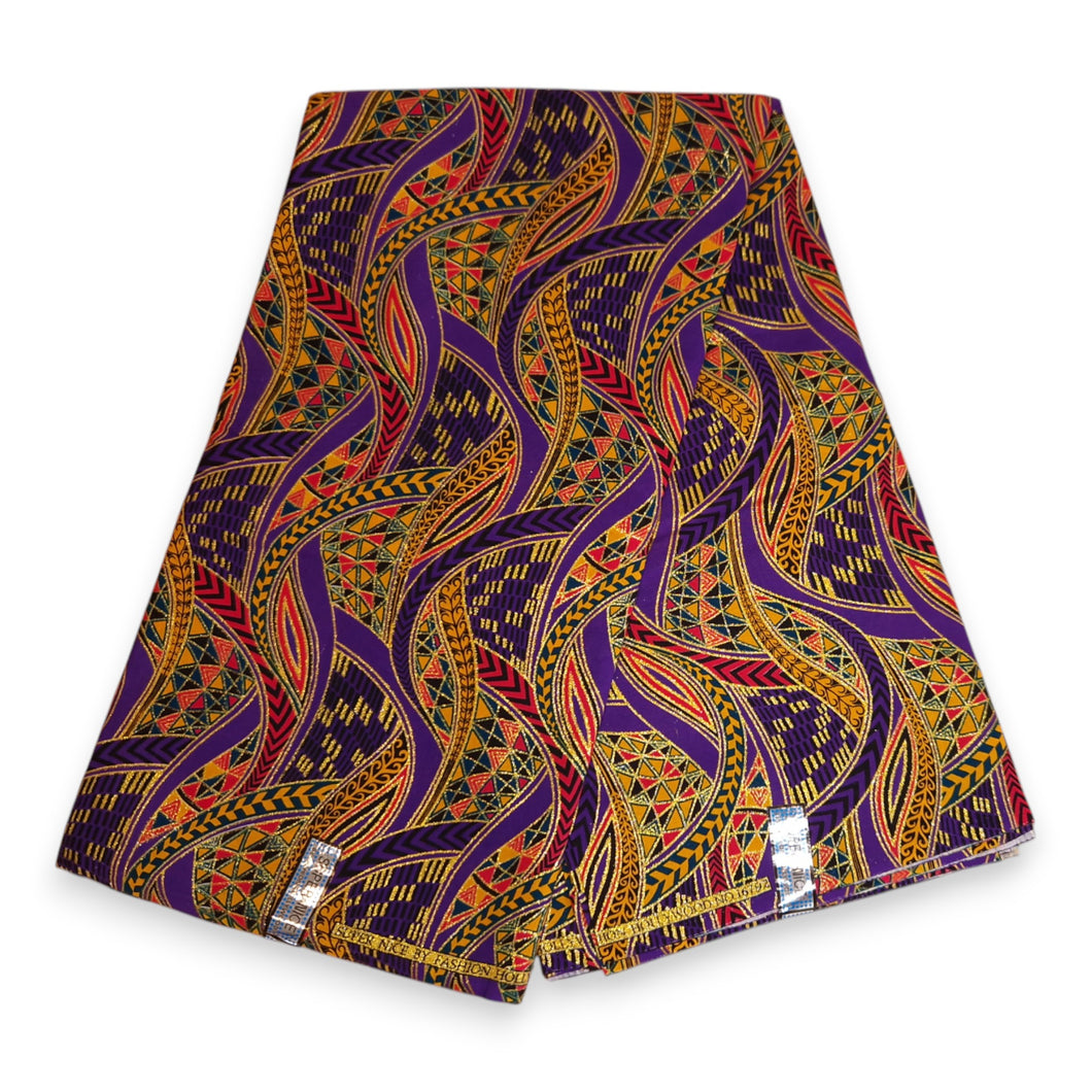 6 Yards - Afrikaanse printstof - Exclusieve versierde glittereffecten 100% katoen - GL-4019 Paars Goud