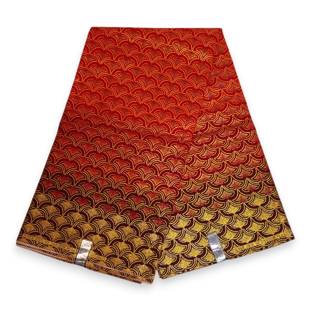 6 Yards - Afrikaanse printstof - Exclusieve versierde glittereffecten 100% katoen - GL-4022 Rood Goud