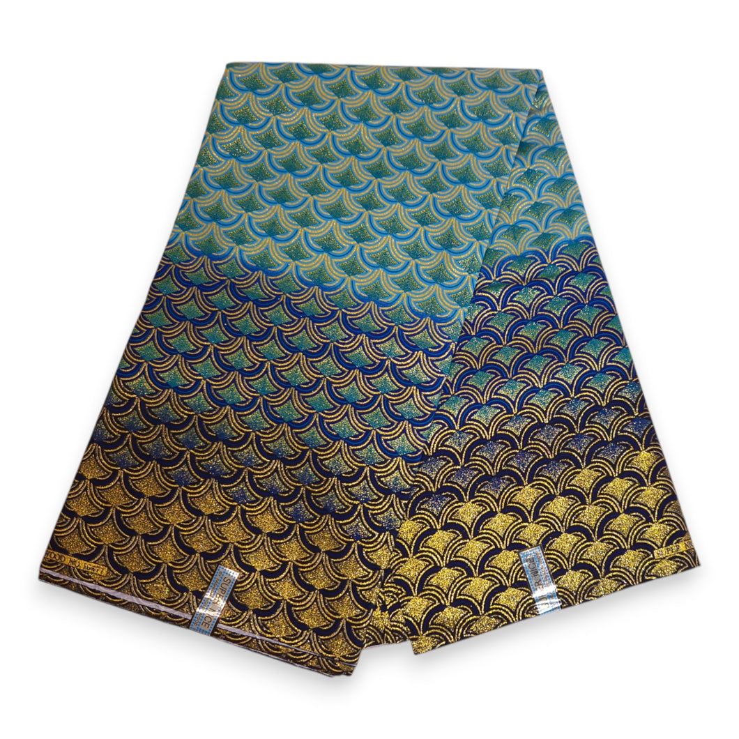 6 Yards - Afrikaanse printstof - Exclusieve versierde glittereffecten 100% katoen - GL-4024 Blauw Goud