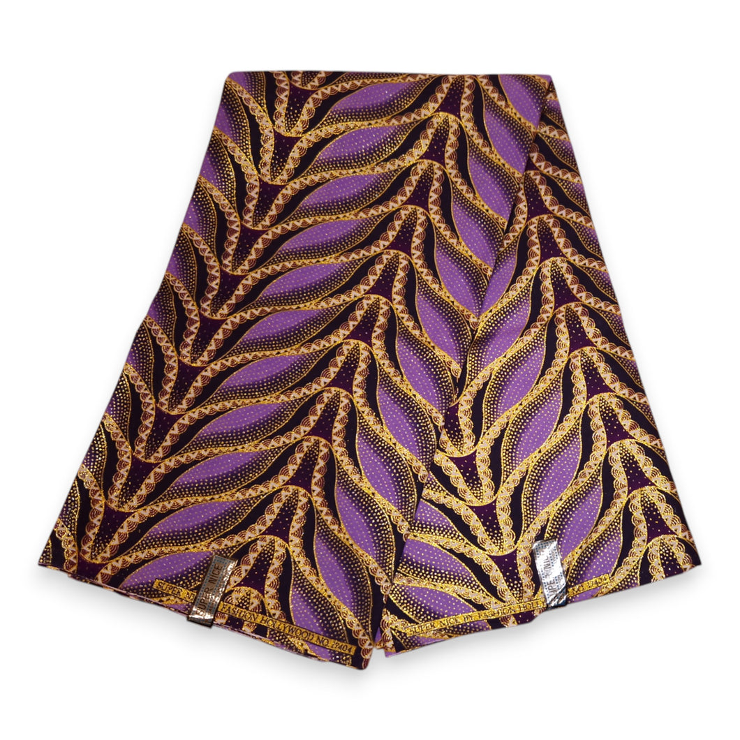 6 Yards - Afrikaanse printstof - Exclusieve versierde glittereffecten 100% katoen - GL-4025 Paars Goud