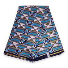Afbeelding in Gallery-weergave laden, 6 Yards - Afrikaanse printstof - Exclusieve versierde glittereffecten 100% katoen - GL-4026 Blauw Goud Kente
