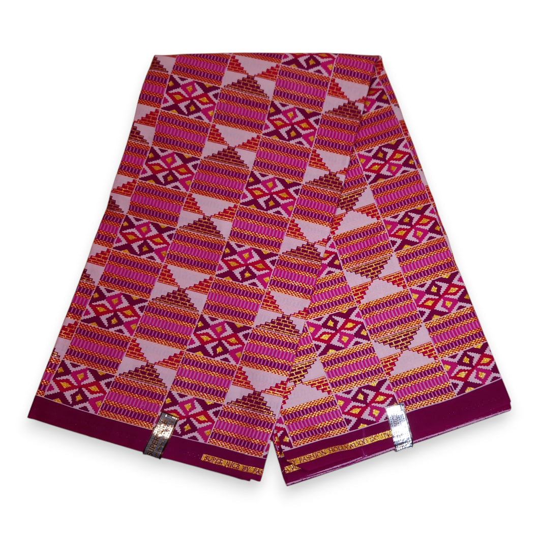 6 Yards - Afrikaanse printstof - Exclusieve versierde glittereffecten 100% katoen - GL-4028 Roze Goud Kente