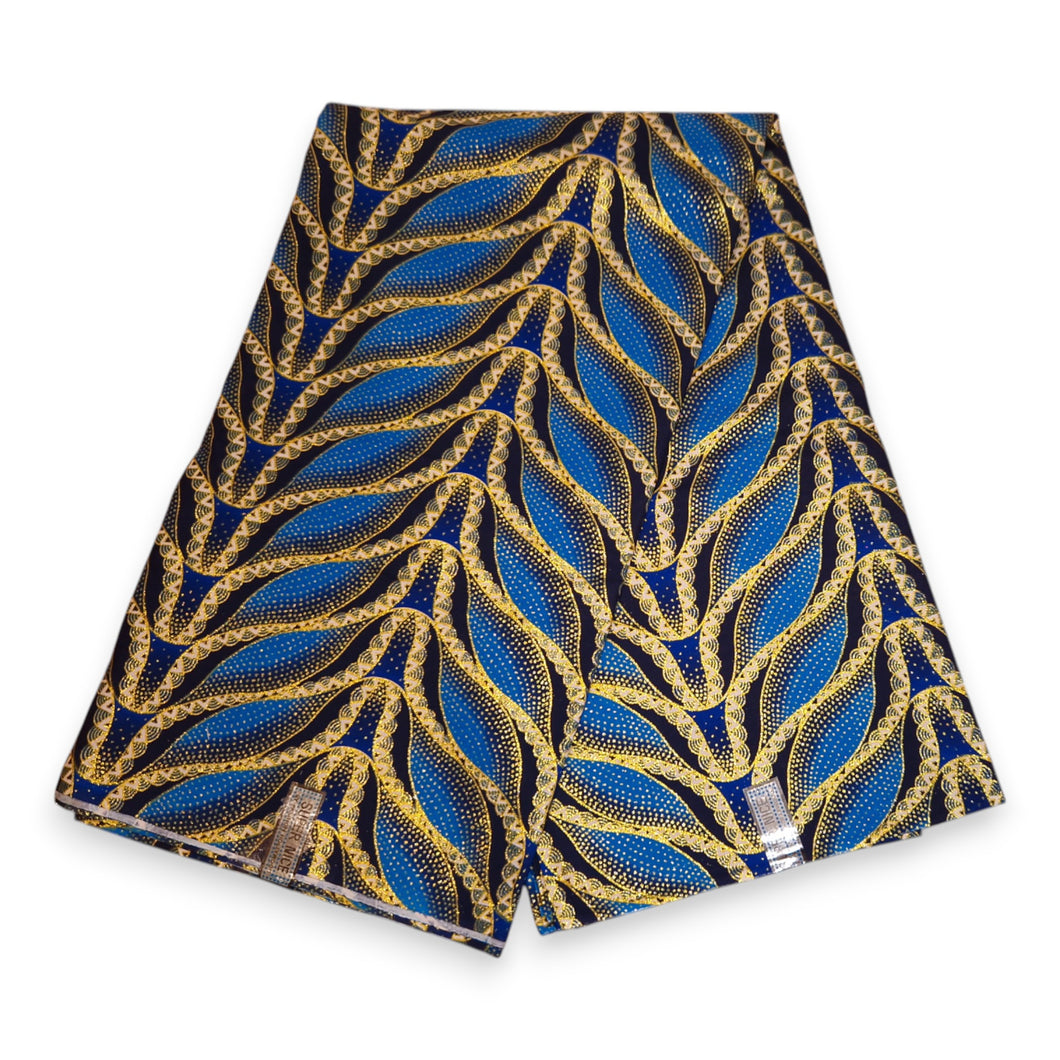 6 Yards - Afrikaanse printstof - Exclusieve versierde glittereffecten 100% katoen - GL-4030 Blauw Goud