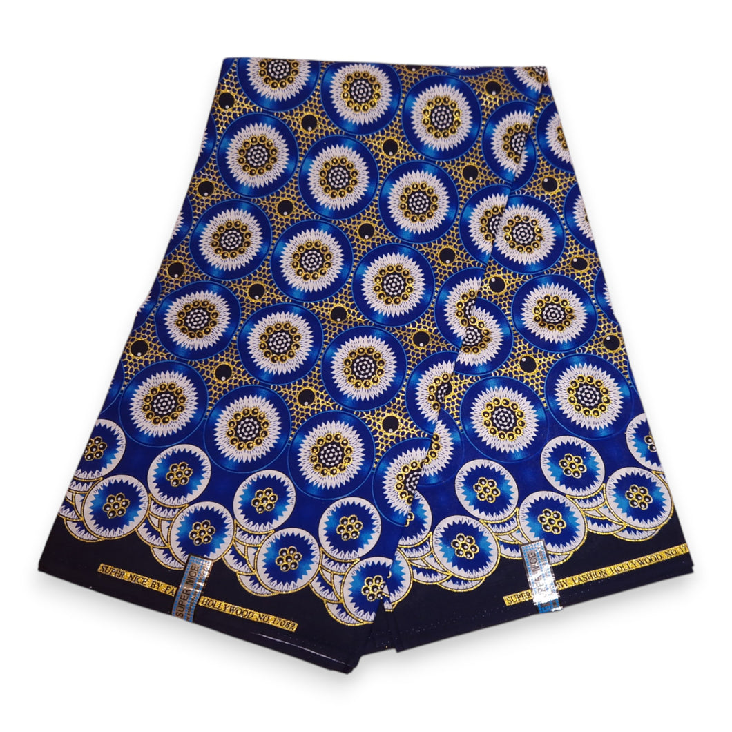 6 Yards - Afrikaanse printstof - Exclusieve versierde glittereffecten 100% katoen - GL-4031 Blauw Goud