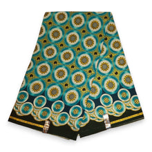 Afbeelding in Gallery-weergave laden, 6 Yards - Afrikaanse printstof - Exclusieve versierde glittereffecten 100% katoen - GL-4032 Turquoise Gold
