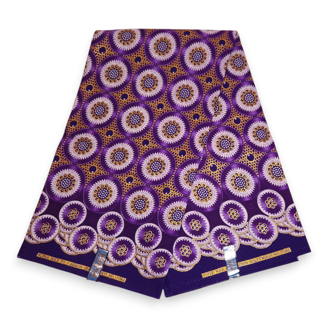 6 Yards - Afrikaanse printstof - Exclusieve versierde glittereffecten 100% katoen - GL-4033 Paars Goud