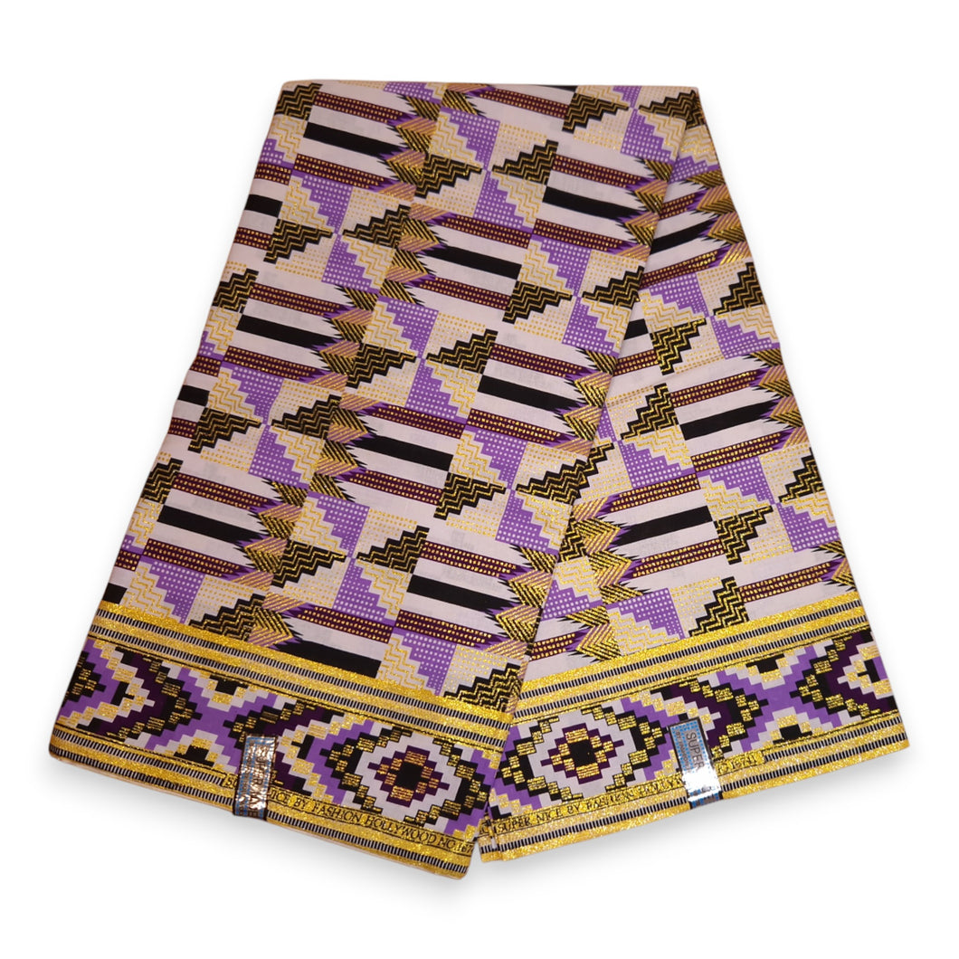 6 Yards - Afrikaanse printstof - Exclusieve versierde glittereffecten 100% katoen - GL-4047 Paars Goud Kente