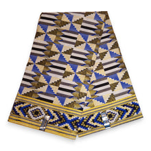 Afbeelding in Gallery-weergave laden, 6 Yards - Afrikaanse printstof - Exclusieve versierde glittereffecten 100% katoen - GL-4048 Blauw Goud Kente
