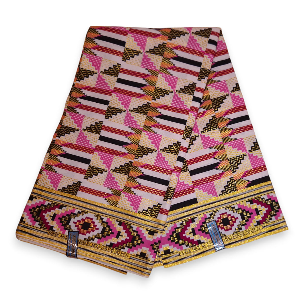 6 Yards - Afrikaanse printstof - Exclusieve versierde glittereffecten 100% katoen - GL-4050 Roze Goud Kente