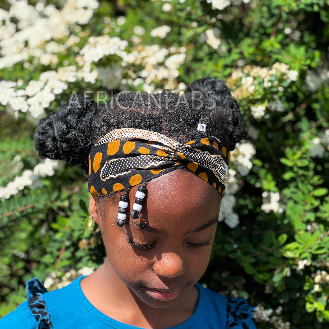 Haarband mit afrikanischem Print - Kinder - Haarschmuck - Braun / Schwarz Bogolan