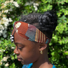 Load image into Gallery viewer, African print Headband - Kids - Hair Accessories - Brown / Gold swirl - Metallic Brillant Platinum Edition
