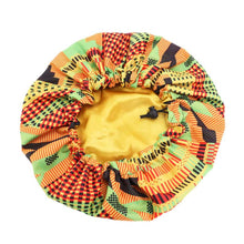 Afbeelding in Gallery-weergave laden, Afrikaanse Kente print haar bonnet (Kinderen / Kindermaat 3-7 jaar) (Satijnen gevoerde nacht slaapmuts)
