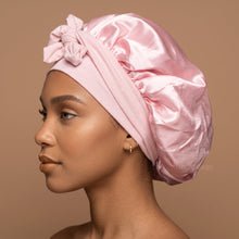 Afbeelding in Gallery-weergave laden, Satin Hair Bonnet with straps - Pink ( Satin Night sleep cap )
