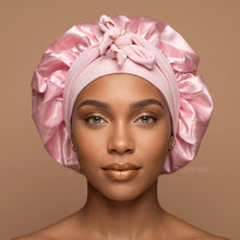 Afbeelding in Gallery-weergave laden, Satin Hair Bonnet with straps - Pink ( Satin Night sleep cap )
