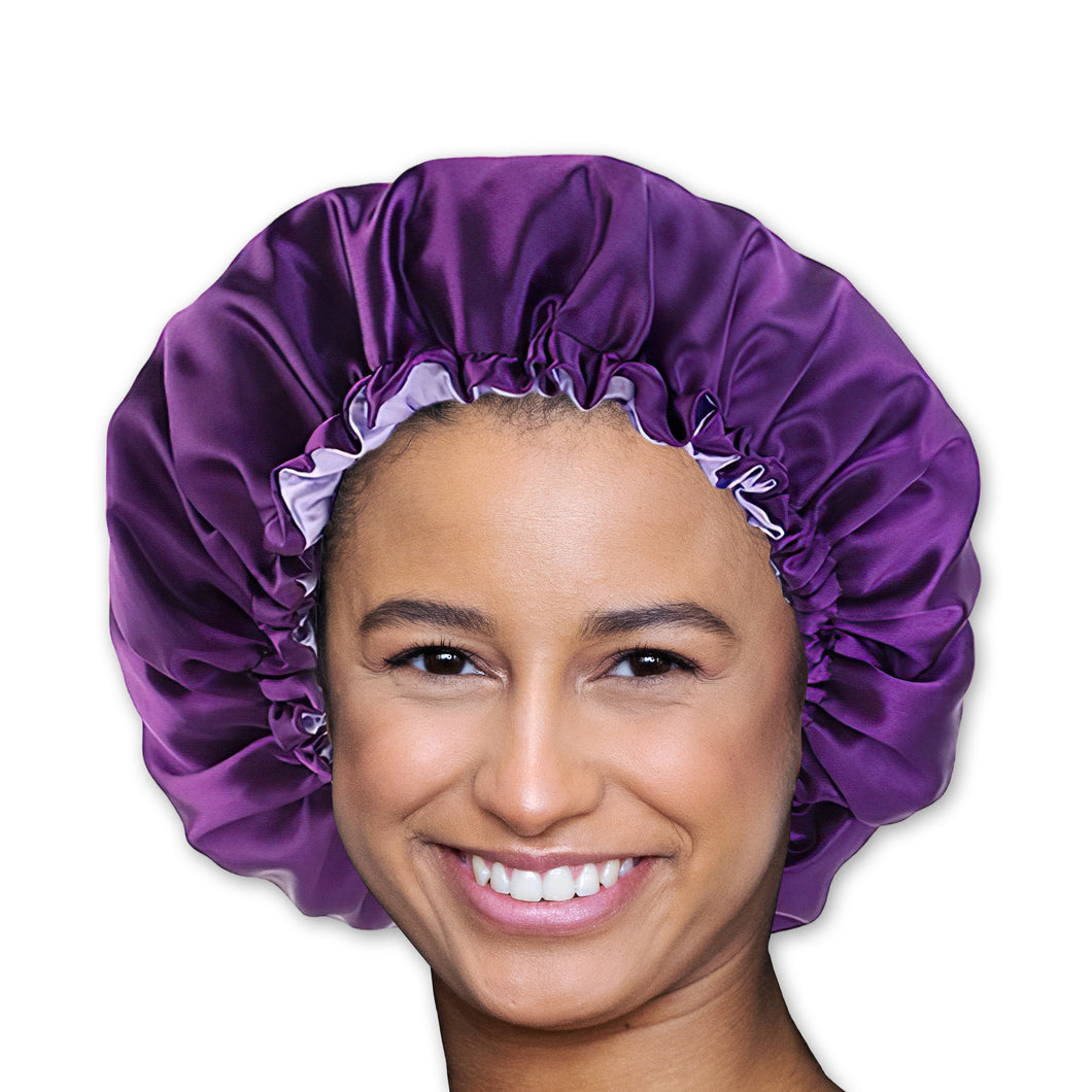 10 pieces - Purple Satin Hair Bonnet ( Reversable Satin Night sleep cap )