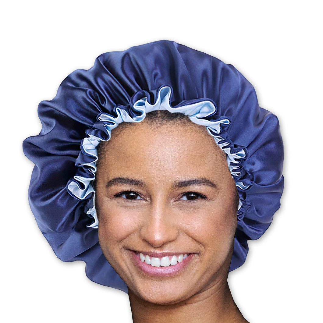 10 pieces - Blue Satin Hair Bonnet ( Reversable Satin Night sleep cap )