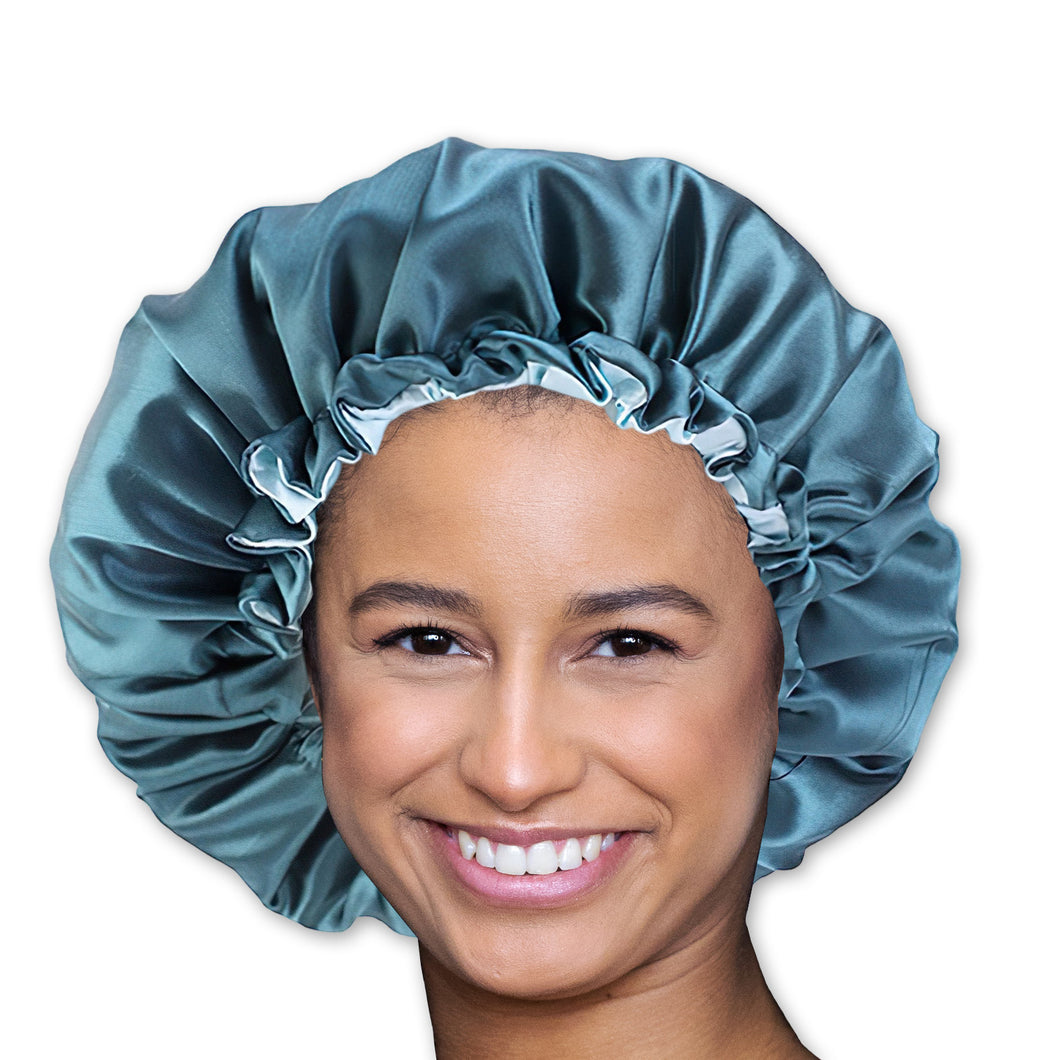 10 pieces - Green Satin Hair Bonnet ( Reversable Satin Night sleep cap )