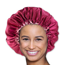 Load image into Gallery viewer, 10 pieces - Red Satin Hair Bonnet ( Reversable Satin Night sleep cap )
