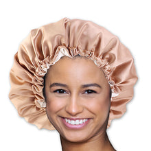 Load image into Gallery viewer, 10 pieces - Khaki Satin Hair Bonnet ( Reversable Satin Night sleep cap )
