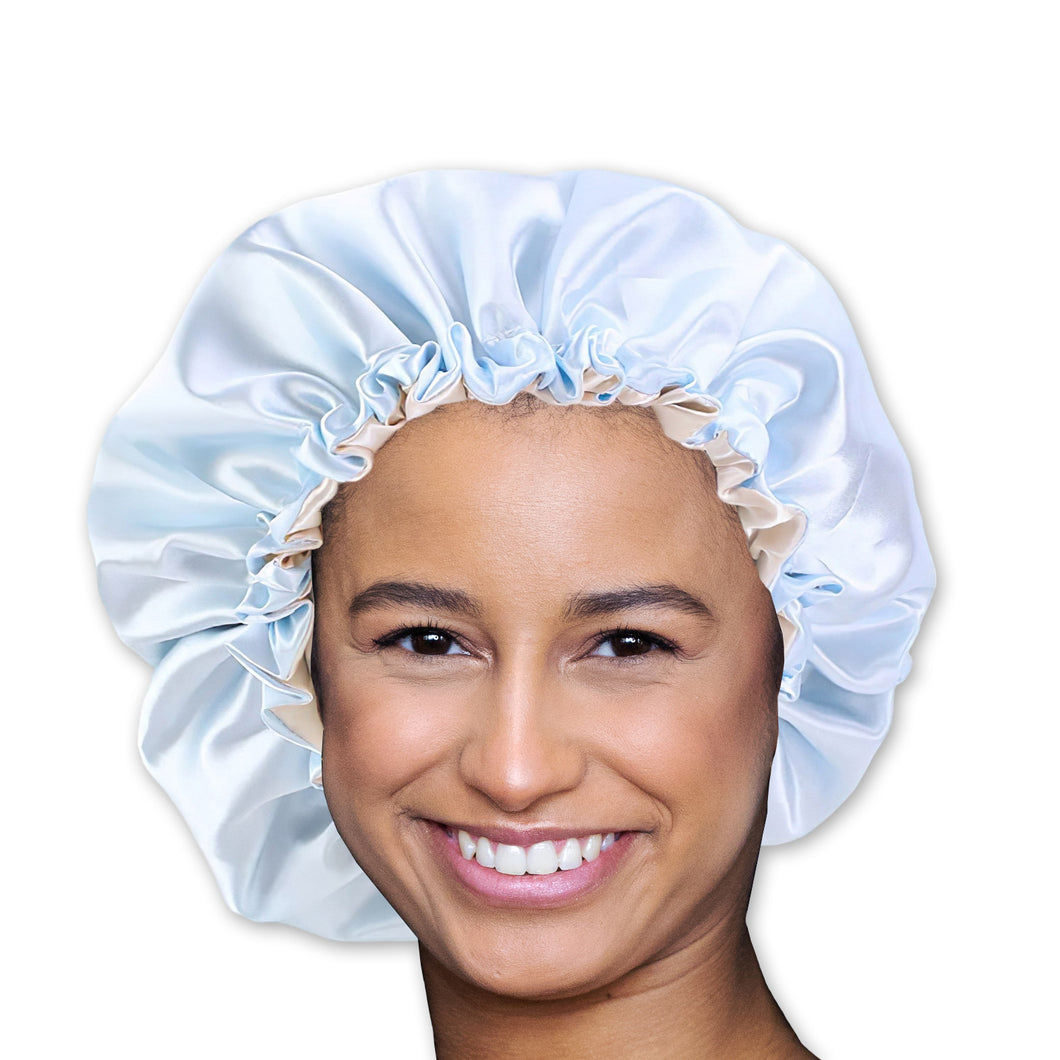 10 pièces - Bonnet de cheveux en satin bleu clair (bonnet de nuit réversible en satin)