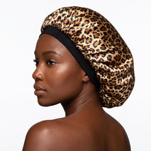 Load image into Gallery viewer, Leopard print Satin Hair Bonnet ( Satin Night sleep cap )
