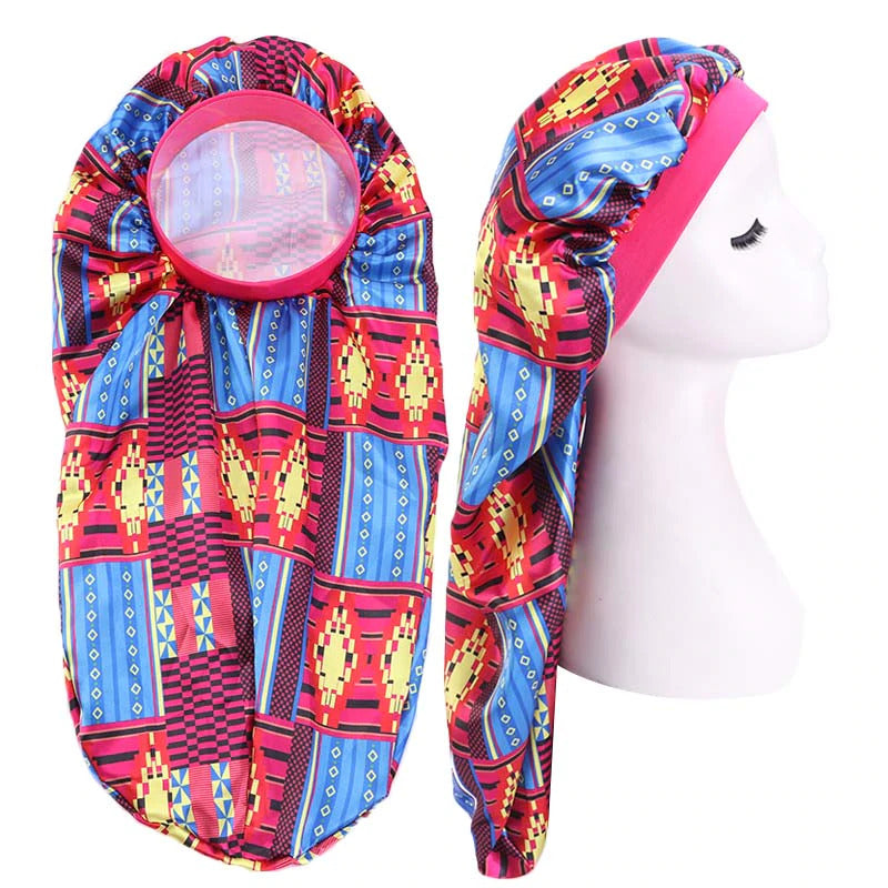 Satijnen bonnet voor Dreadlocks / Vlechten / Rasta - Rode Kente print Dreadsock / Satijnen nachtcap / Haar bonnet