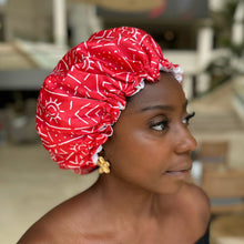 Load image into Gallery viewer, 10 pieces - Red mud / bogolan Satin Hair Bonnet ( Reversable Satin Night sleep cap )
